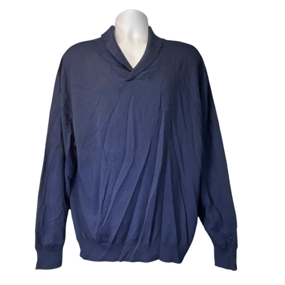 Linea Uomo Mens Blue 2XL Tall Wool Blend Pullover V Neck Sweater Office Wear